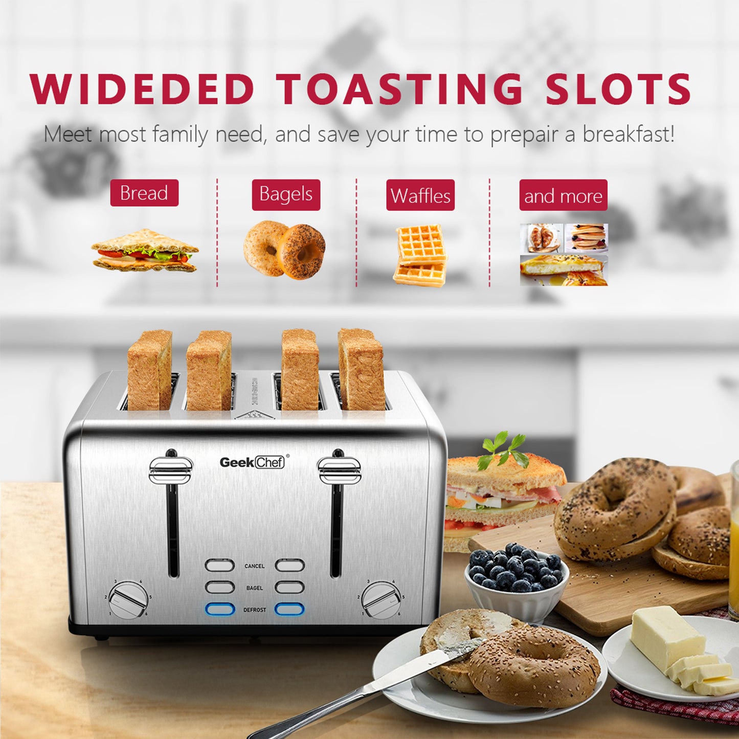 Stainless Steel Toaster 4 Slice